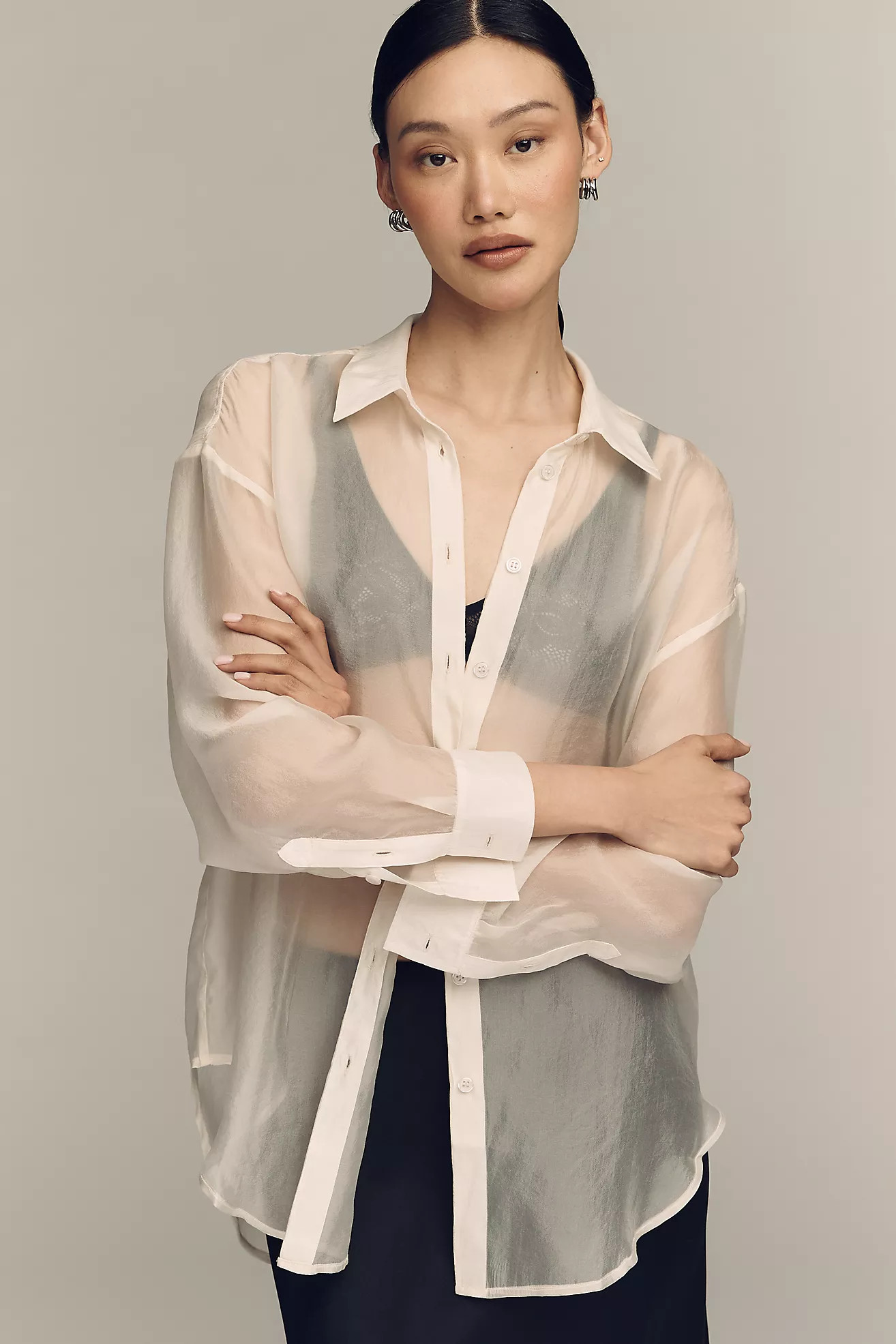 By Anthropologie Sheer Long-Sleeve Buttondown | Anthropologie (US)