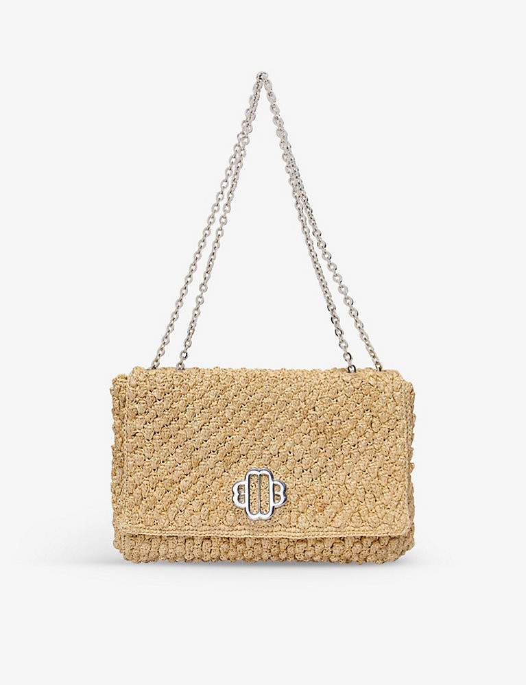 MAJE Clover chain-strap raffia shoulder bag | Selfridges