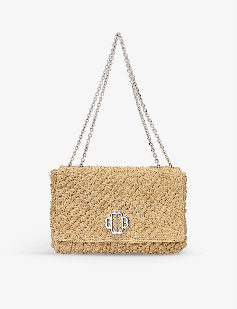 MAJE Clover chain-strap raffia shoulder bag | Selfridges