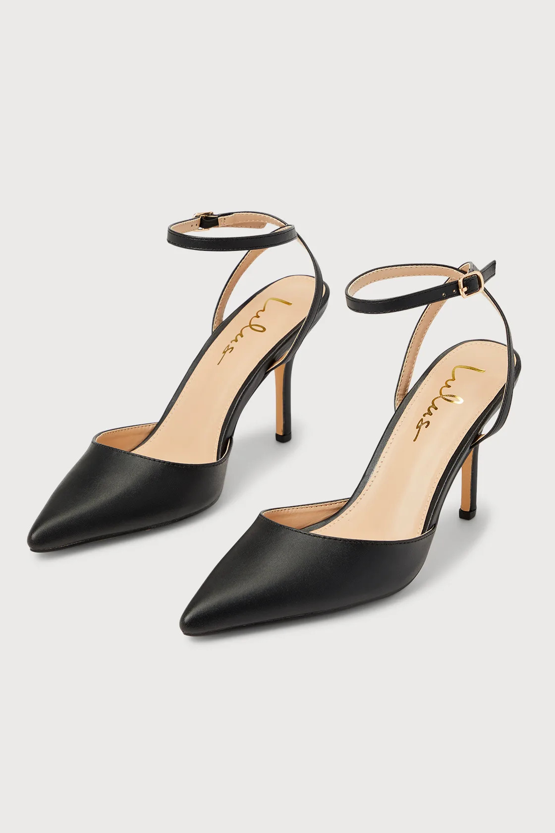 Azalian Black Pointed-Toe Ankle Strap Heels | Lulus (US)
