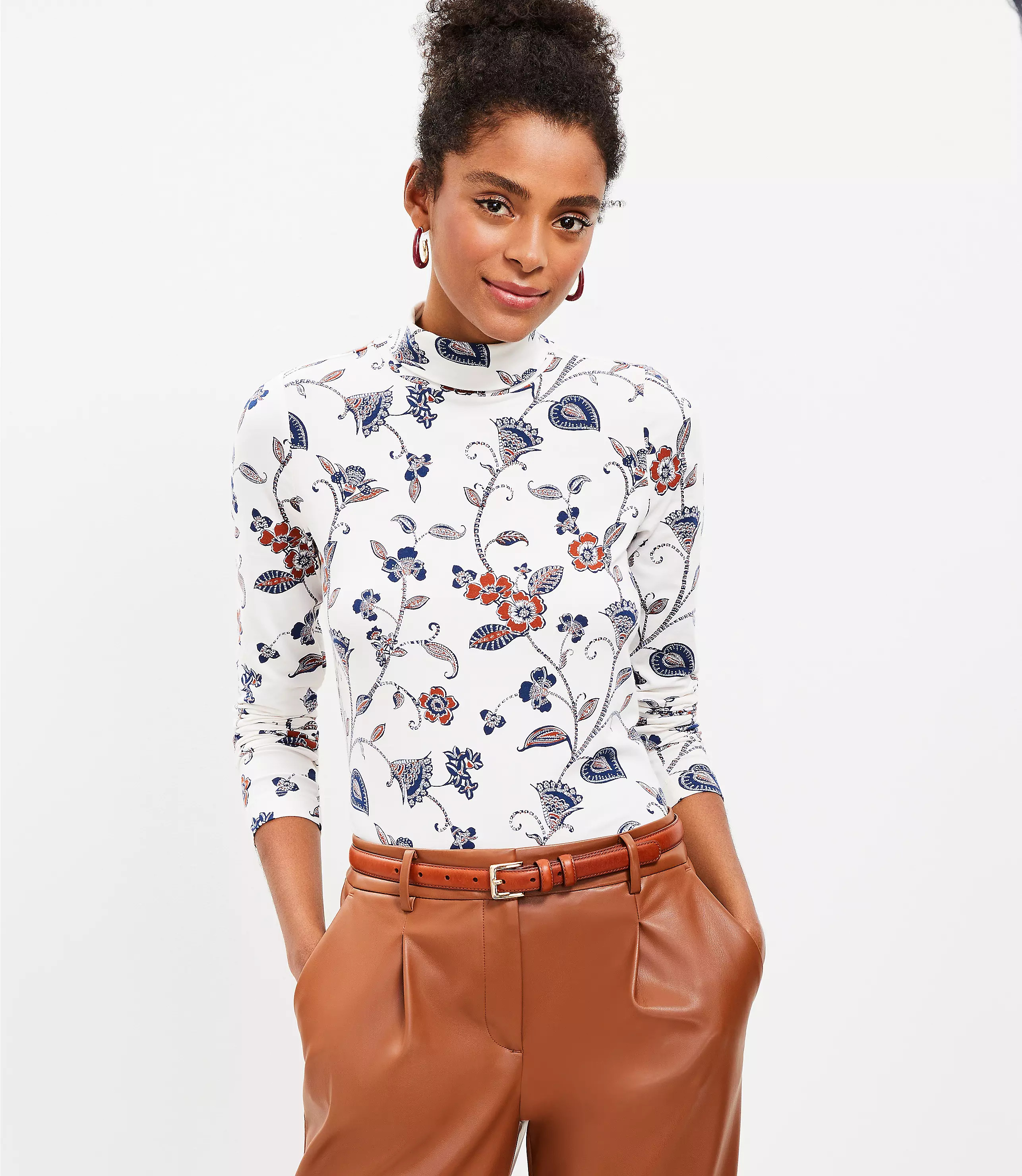 Floral Long Sleeve Turtleneck Top | LOFT
