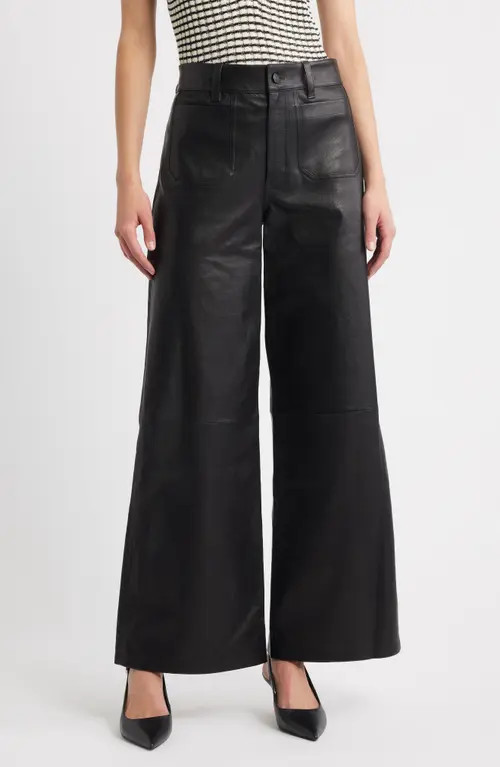 FRAME Le Slim Palazzo Leather Pants in Black at Nordstrom, Size 31 | Nordstrom
