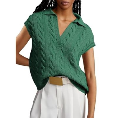 Dokotoo V-Neck Lapel Collar Cable Knit Vest Top for Women - Spring Outfits 2025 | Amazon (US)