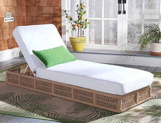 SAFAVIEH Outdoor Collection Gillian Tan Rope/White Cushion Chaise Lounge Chair (PAT7527A) | Amazon (US)