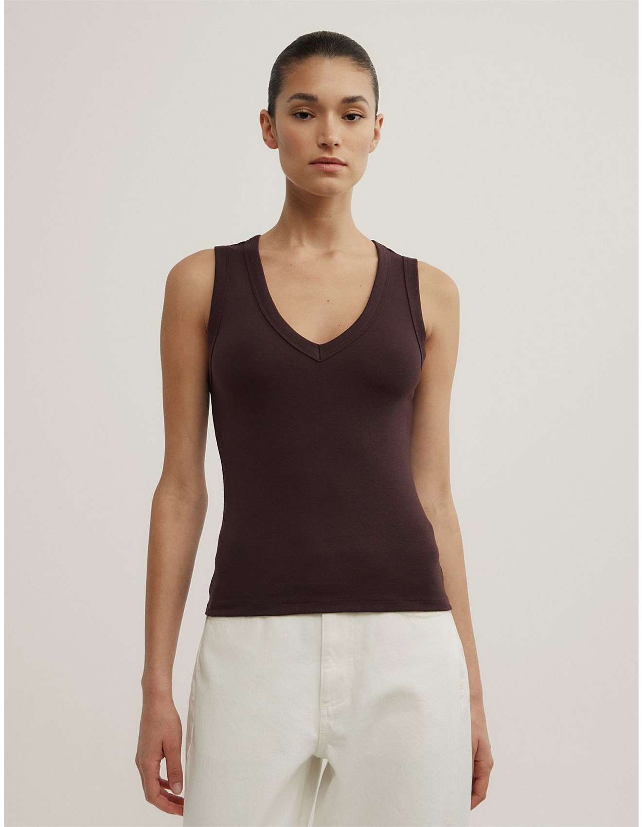 Fine Rib V-Neck Tank Top | David Jones (Australia & New Zealand)