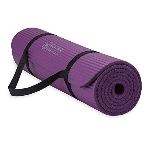 Gaiam Essentials Thick Yoga Mat Fitness & Exercise Mat with Easy-Cinch Carrier Strap, Purple, 72"L X 24"W X 2/5 Inch Thick, 10mm | Amazon (US)