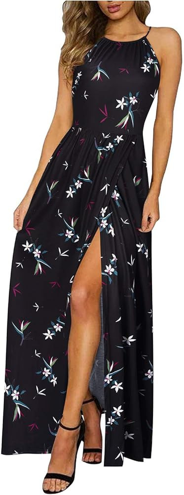KILIG Women's Summer Floral Beach Flowy Split Maxi Long Dresses | Amazon (US)