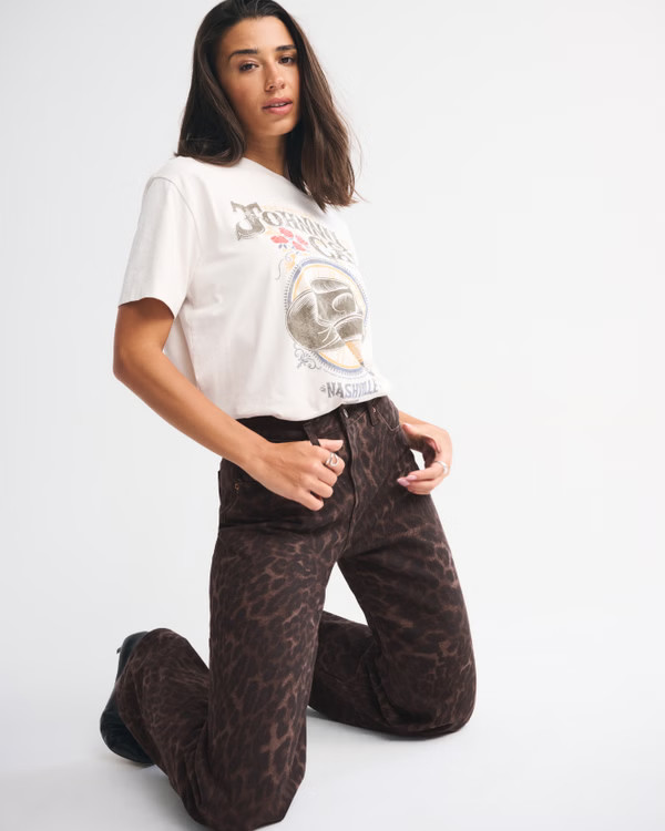 Curve Love High Rise 90s Relaxed Leopard Print Jean | Abercrombie & Fitch (US)