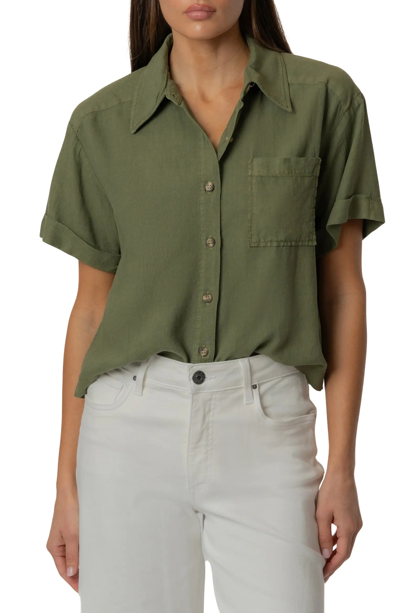 KUT from the Kloth Aida Linen Blend Short Sleeve Button-Up Top (Women) | Nordstrom | Nordstrom