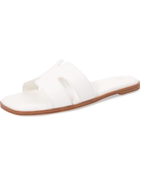 Women's Slide Sandals Comfortable Flat Slip On Leather Sandals | Amazon (US)