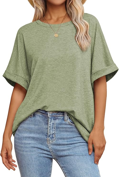 ATHMILE Womens Oversized T Shirts Loose Fit Crewneck Short Sleeve Summer Casual Blouse 2024 Y2K T... | Amazon (US)