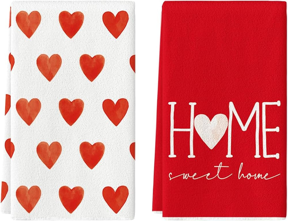 Artoid Mode Red Heart Love Valentine's Day Kitchen Towels Dish Towels, 18x26 Inch Farmhouse Anniv... | Amazon (US)
