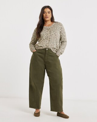 Olive Dart Detail Barrel Leg Jeans | Simply Be | Simply Be (UK)