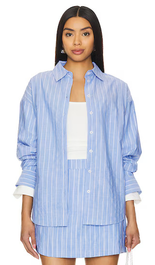 Mer Button Down Top in Oxford Blue | Revolve Clothing (Global)
