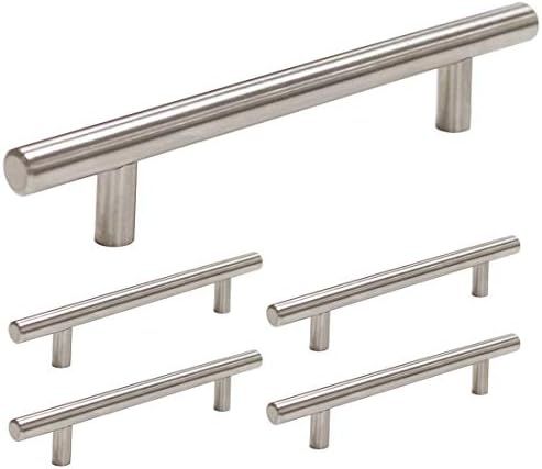 5 Pack | Cabinet Handles Brushed Nickel Round Bar Cabinet Pulls 5in Hole Center homdiy - HD201SN Sta | Amazon (US)