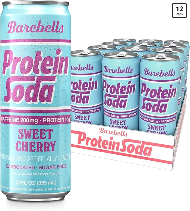 Barebells Protein Soda Sweet Cherry Sugar Free 10g Protein 200mg Caffeine B Vitamins Sparkling En... | Amazon (US)