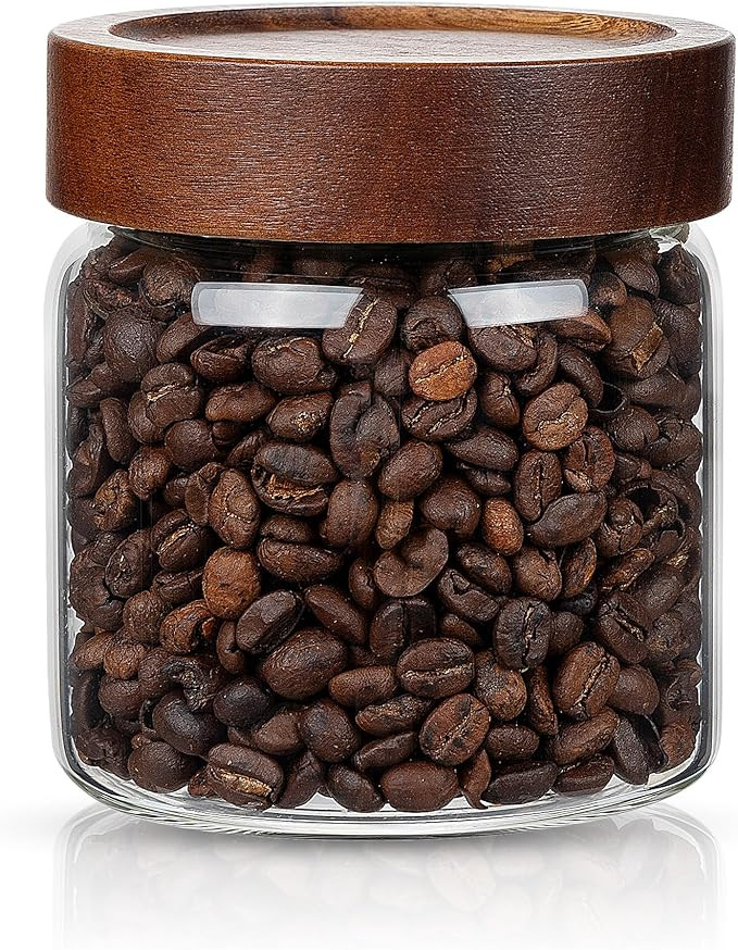 1PC Small Glass Storage Jars with Airtight Lids, 18 fl oz (550ml) coffee container with Wooden Li... | Amazon (US)