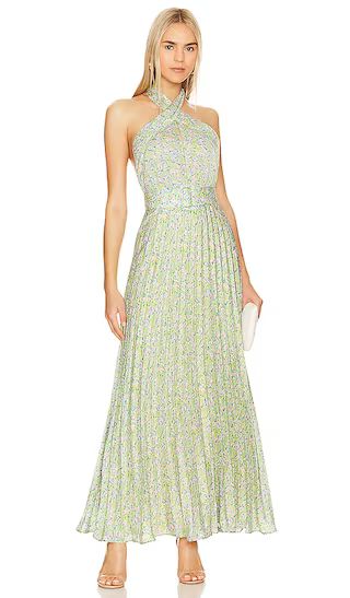 Plisse Halterneck Dress in Green Garden | Revolve Clothing (Global)