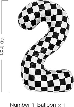 40 Inch Checkered 2 Balloon Large Black and White Number Balloon for Two Fast Race Car Birthday P... | Amazon (US)