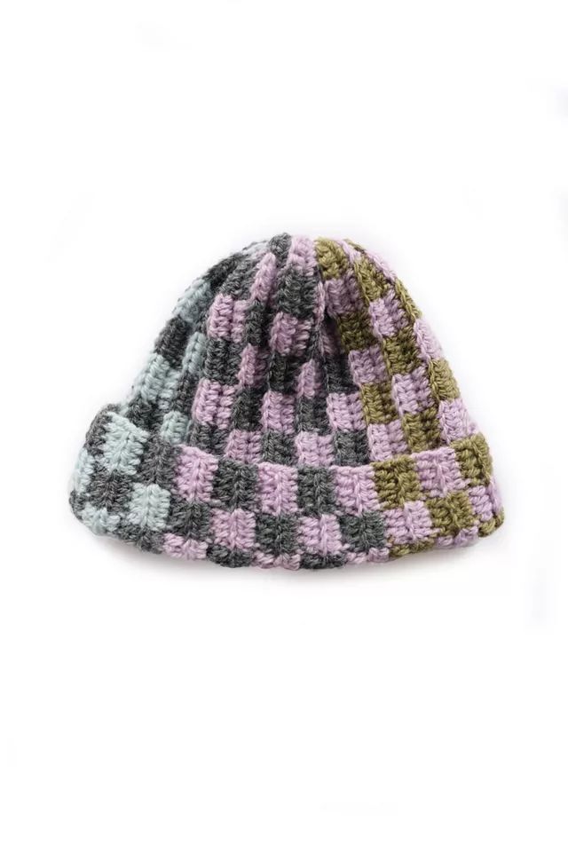 MARVES new york Checkered Crochet Ribbed Wool Beanie | Urban Outfitters (US and RoW)