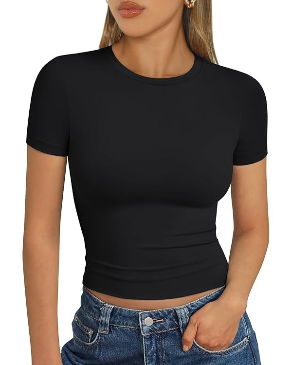 Trendy Queen Womens Basic T Shirts Summer Tops 2025 Short Sleeve Crop Tops Slim Fit Gym Workout Y... | Amazon (US)