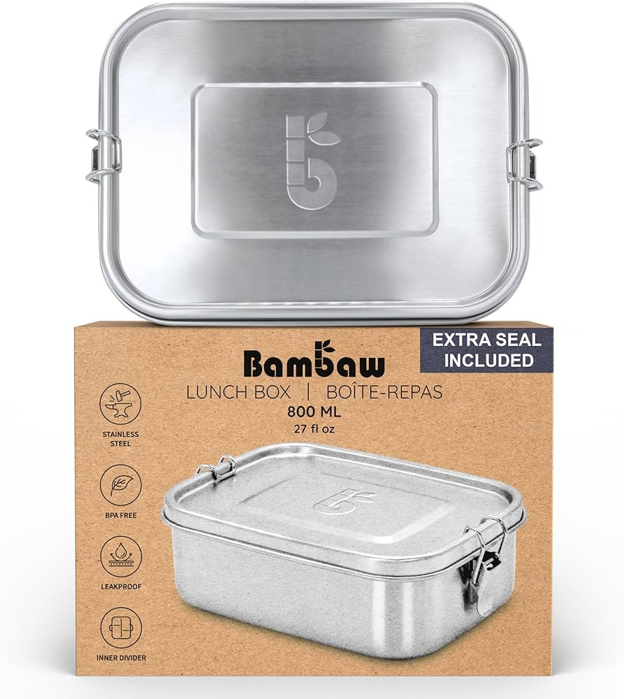 Bambaw Stainless Steel Bento Box 27 oz, Metal Lunch Box with Compartments, Leakproof Stainless St... | Amazon (US)
