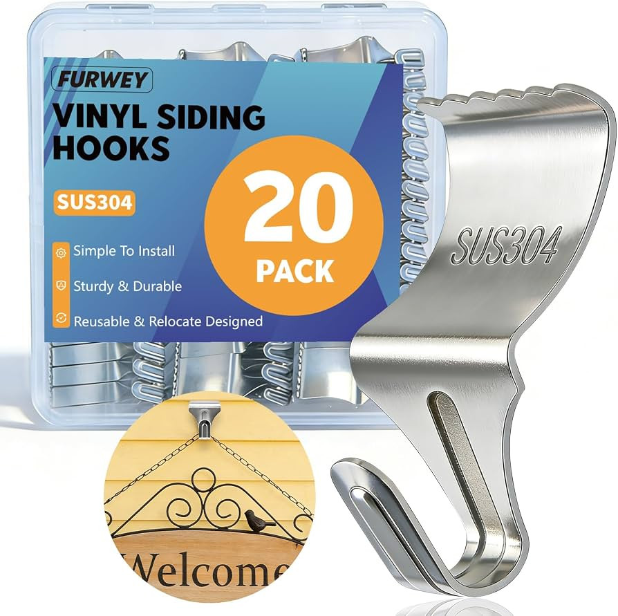 FURWEY Vinyl Siding Hooks, 20 Pack, Heavy Duty Stainless Steel | Amazon (US)