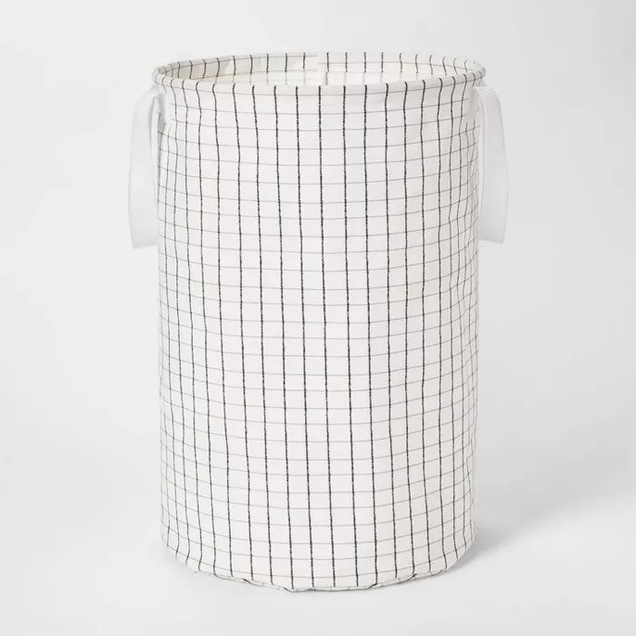 Soft Sided Scrunchable Round Laundry Hamper Grid Pattern White - Room Essentials™ | Target