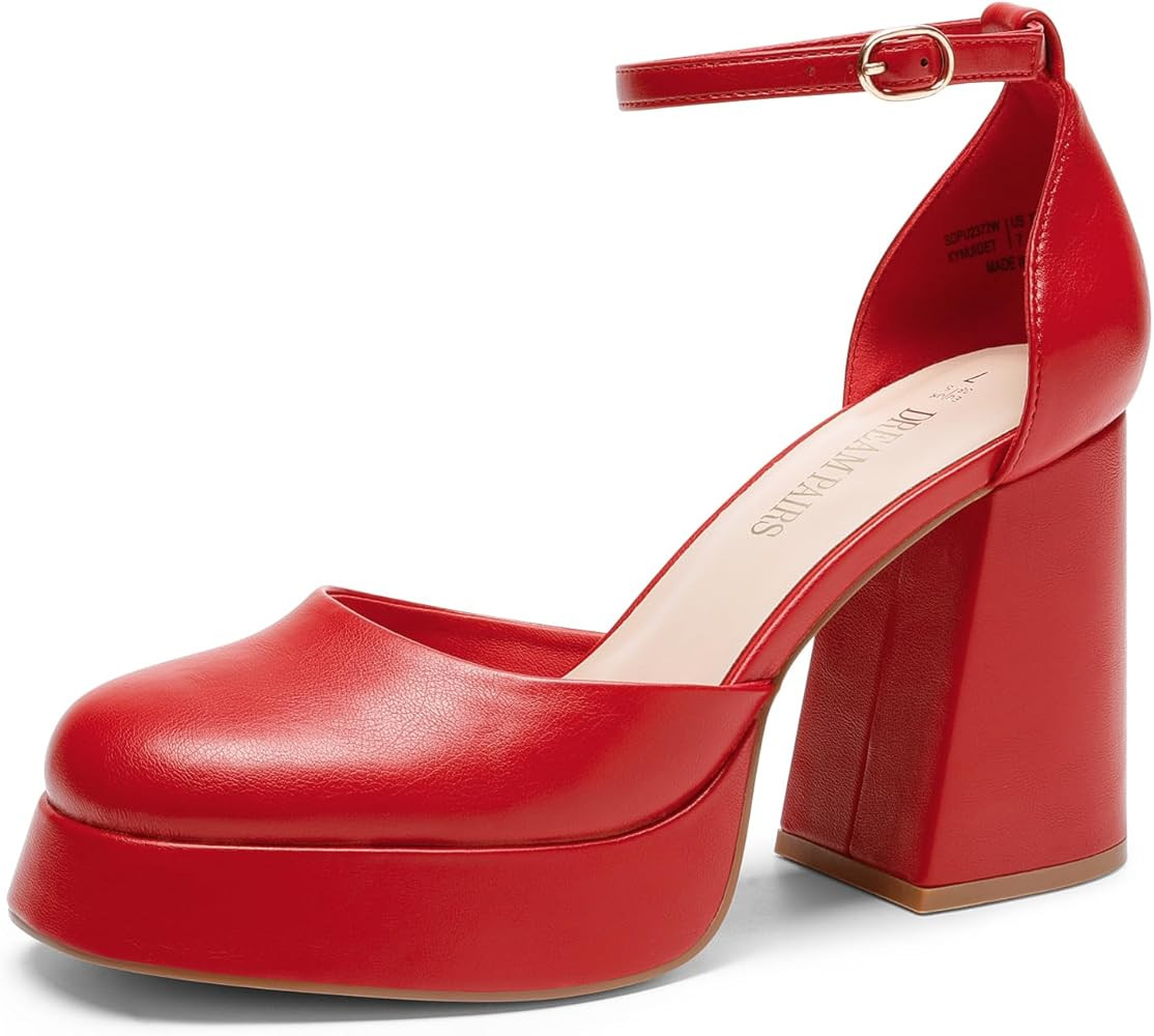 DREAM PAIRS Women's Chunky Platform High Heels Closed Toe Block Ankle Strap Dress Wedding Party Pump | Amazon (US)