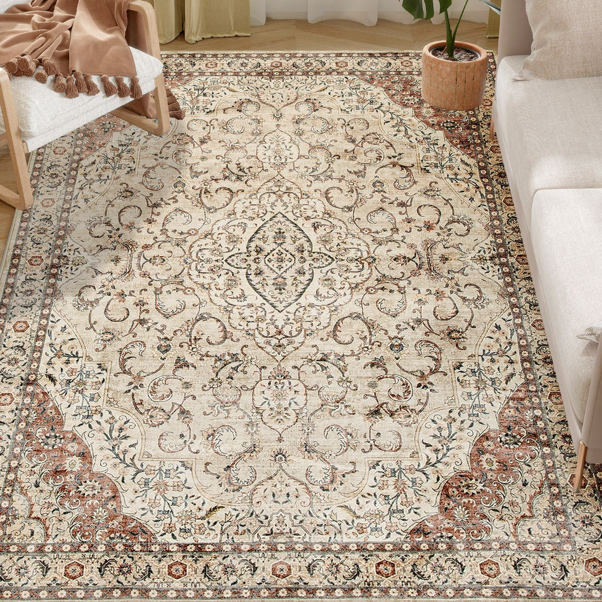 HOMCOM Area Rug 5x7, Machine Washable Rug, Non-Slip Classical Floral Print Floor Carpet for Livin... | Target