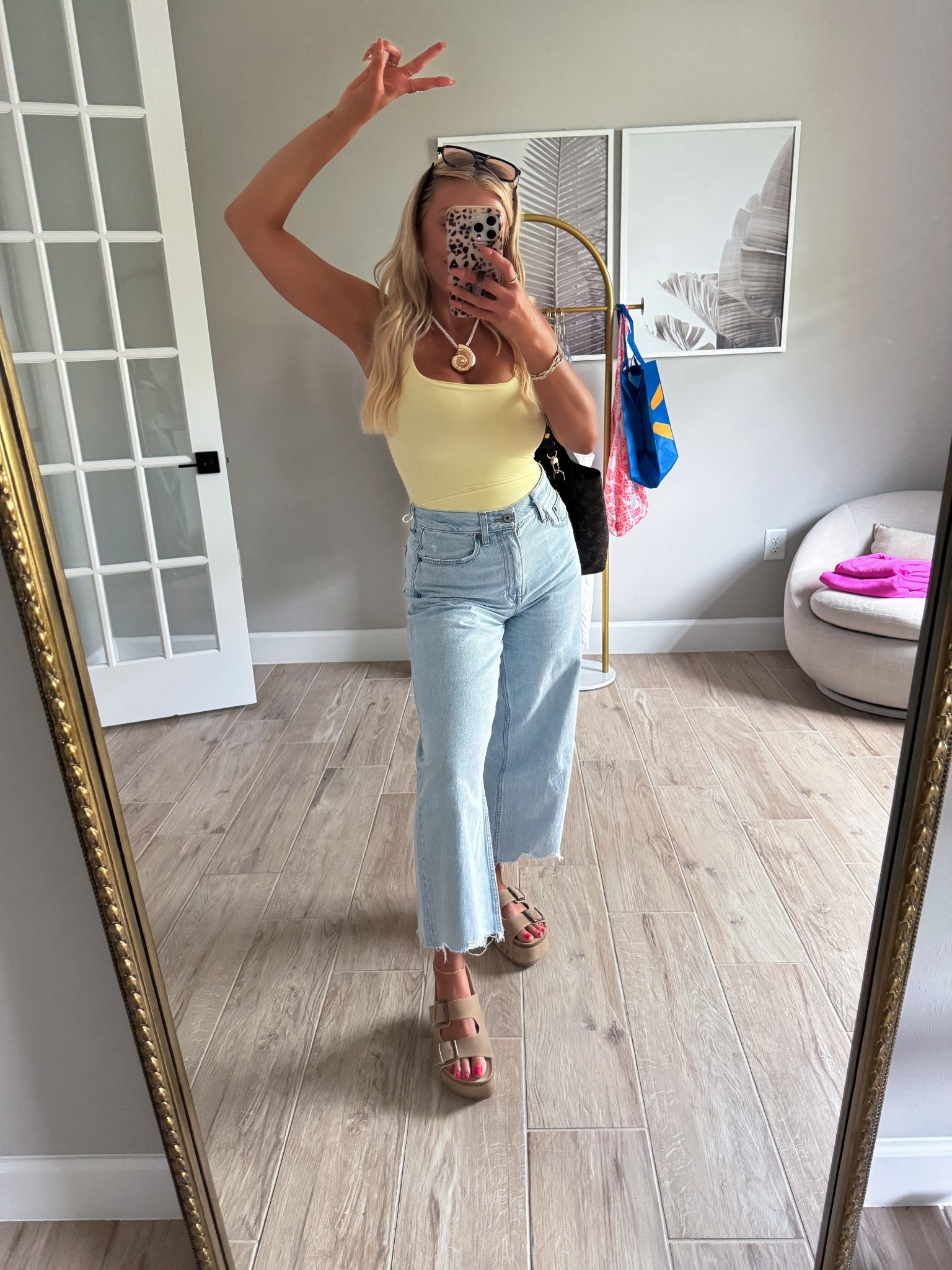 Summer butter yellow outfit 

Size 26 in jeans (size down) 
Small in bodysuit 

#LTKPetite #LTKFindsUnder100 #LTKSummerEdit