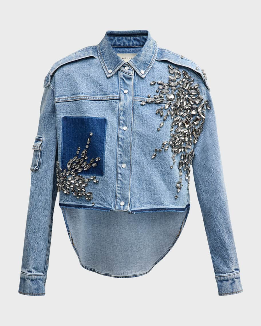 Hellessy Trinity Crystal High-Low Denim Collared Shirt | Neiman Marcus