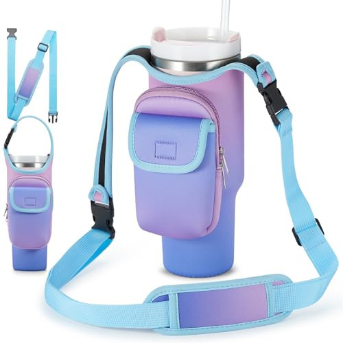 HWGOODYE Tumbler Carrier Bag for 40 oz Stanley Cup Accessories, Purple-Blue Gradient Insulated Water Bottle Holder with Double Pocket for Stanley 40 oz Tumbler with Handle & Strap | Amazon (US)