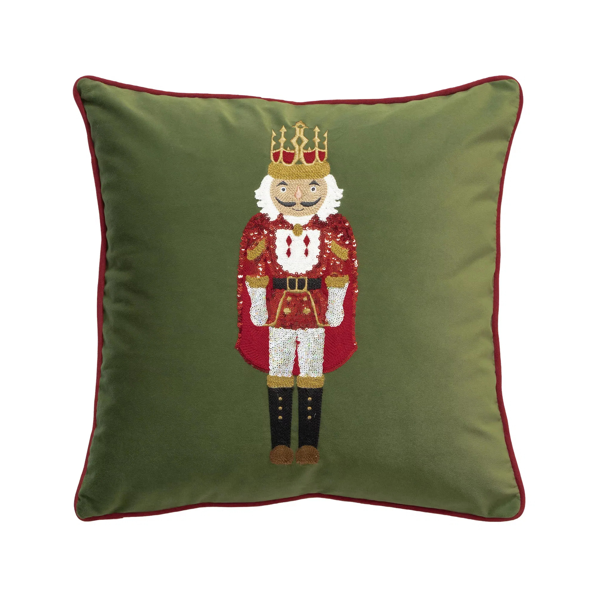Green Embroidered Sequin Nutcracker Velvet Throw Pillow Cover 18" W X 18" L | Wayfair North America
