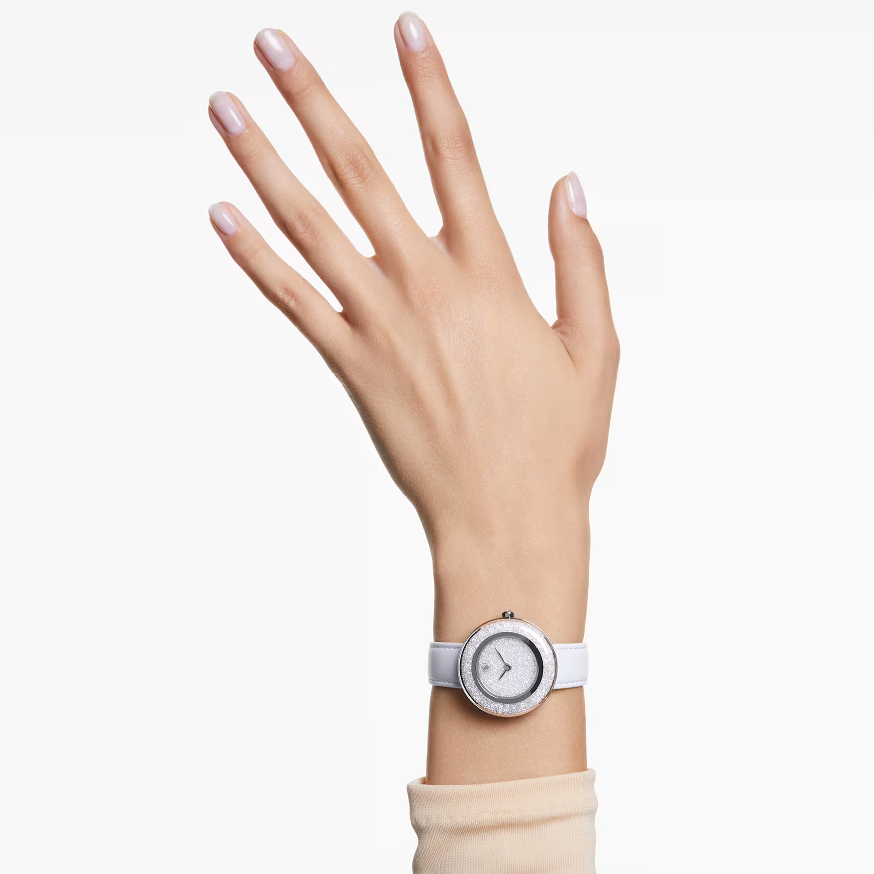 Crystalline Lustre watch, Swiss Made, Leather strap, White, Stainless steel by SWAROVSKI | SWAROVSKI