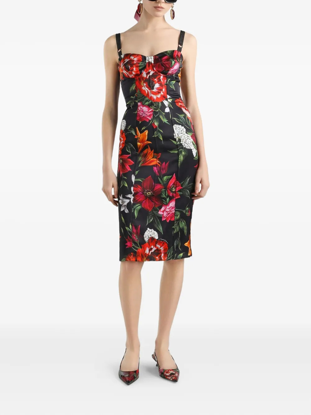 Dolce & Gabbana floral-print Midi Dress | Black | FARFETCH UK | Farfetch Global