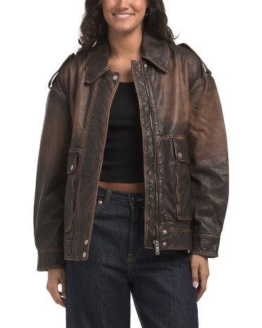 Leather Aviator Body Pieced Jacket | TJ Maxx