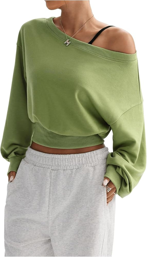 MakeMeChic Women's Off the Shoulder Sweatshirt Tops Oversized Cropped Sweatshirt | Amazon (US)