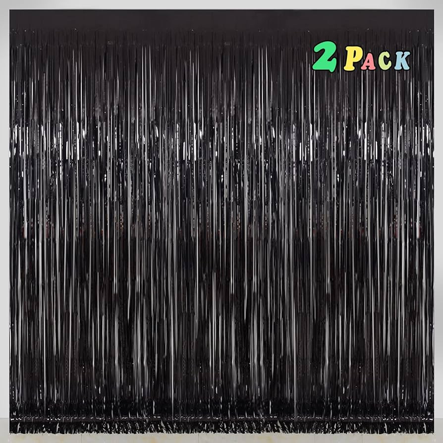 Black [Tinsel] Foil Fringe [Curtain]s, Melsan 3.2 x 8 ft Streamer Backdrop for Birthday, Graduati... | Amazon (US)