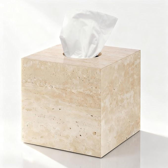 N NANSHOP Natural Travertine Marble Tissue Box Holder Cover, Square Cube Tissue Box Holder with O... | Amazon (US)