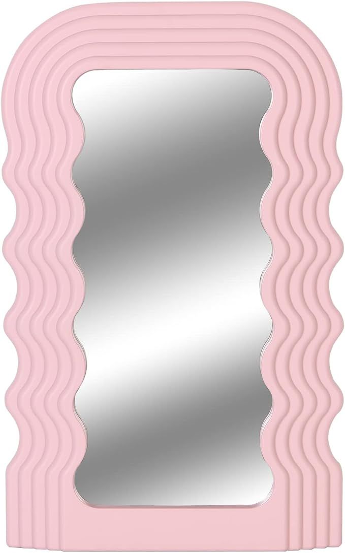 Z PLINRISE Aesthetic Wave Pattern Irregular Frame Mirror, Decorative Desk Wall Mirror for Living ... | Amazon (US)
