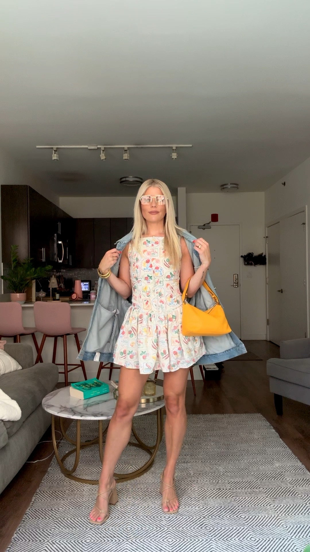 Mini dress with fruit and Jean jacket 