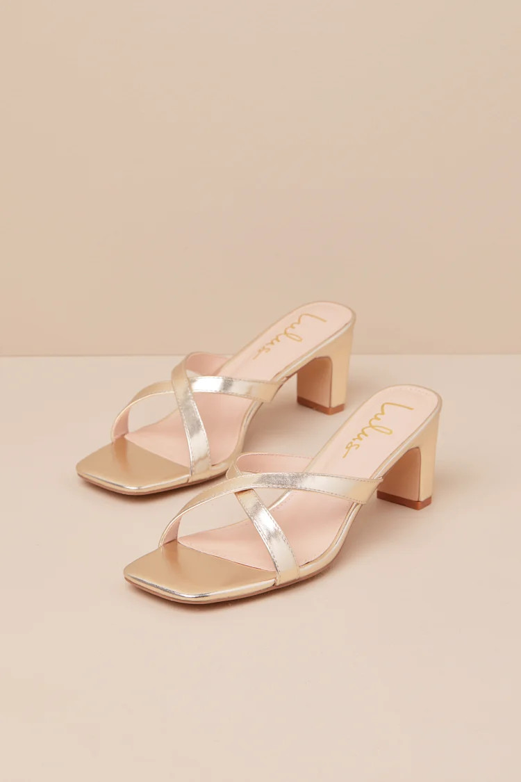 Salmma Gold Low Heel Slide Sandals | Lulus
