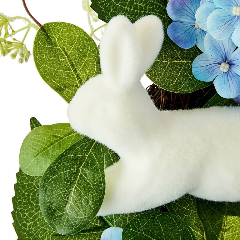 Bunny and Hydrangea Wreath, Blue and White, 22", Easter by Way To Celebrate | Walmart (US)