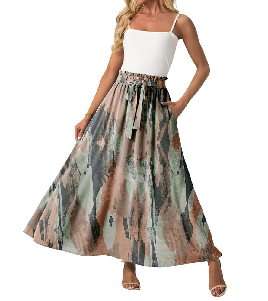 Lepunuo Womens Maxi Skirts Casual Boho Elastic High Waisted Flowy Long Skirts Trendy Floral Cute ... | Amazon (US)