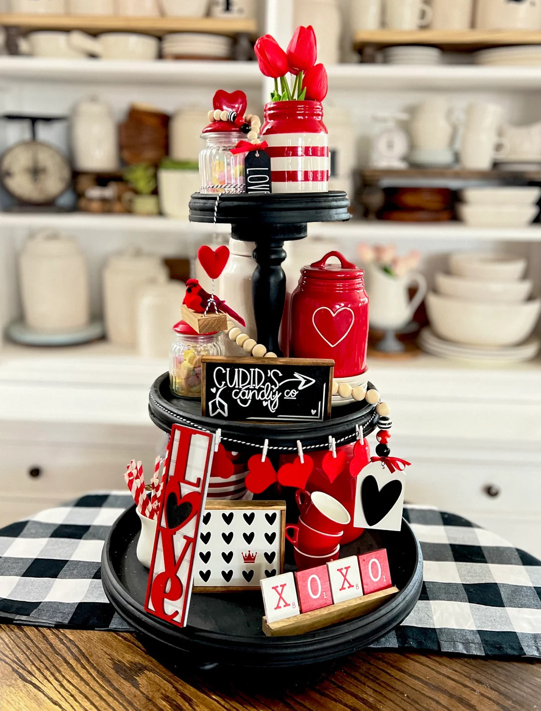 Red, Black & White Valentines Day Tiered Tray Set! Queen of Hearts, 3D Signs, Garlands, Love Bird... | Etsy (US)