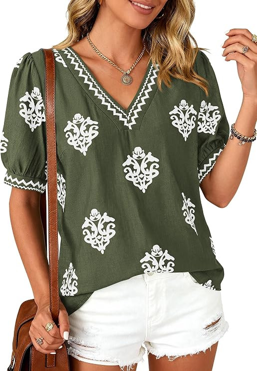 BTFBM Casual Summer T Shirts Going Out Tops for Women Beach Vacation Clothes Short Sleeve Blouses... | Amazon (US)