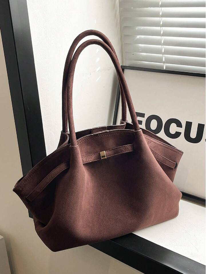 Dedoo 1st FEISTURE Faux Suede Tote Bag, Grote Capaciteit Effen Kleur Volwassen Elegante Vrouwen H... | SHEIN