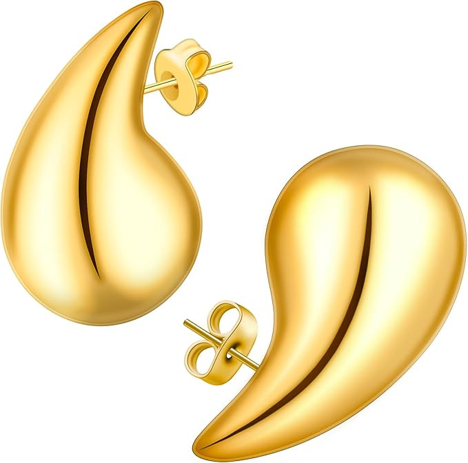 Sugerza Chunky Gold Hoop Earrings for Women, Lightweight Waterdrop Hollow Thick Hoops with 18K Re... | Amazon (US)