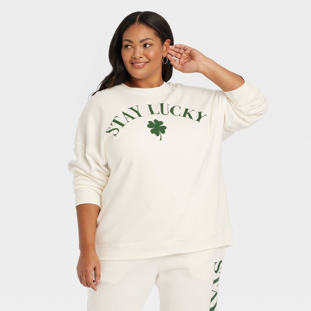 Women's Stay Lucky Graphic Sweatshirt - White | Target